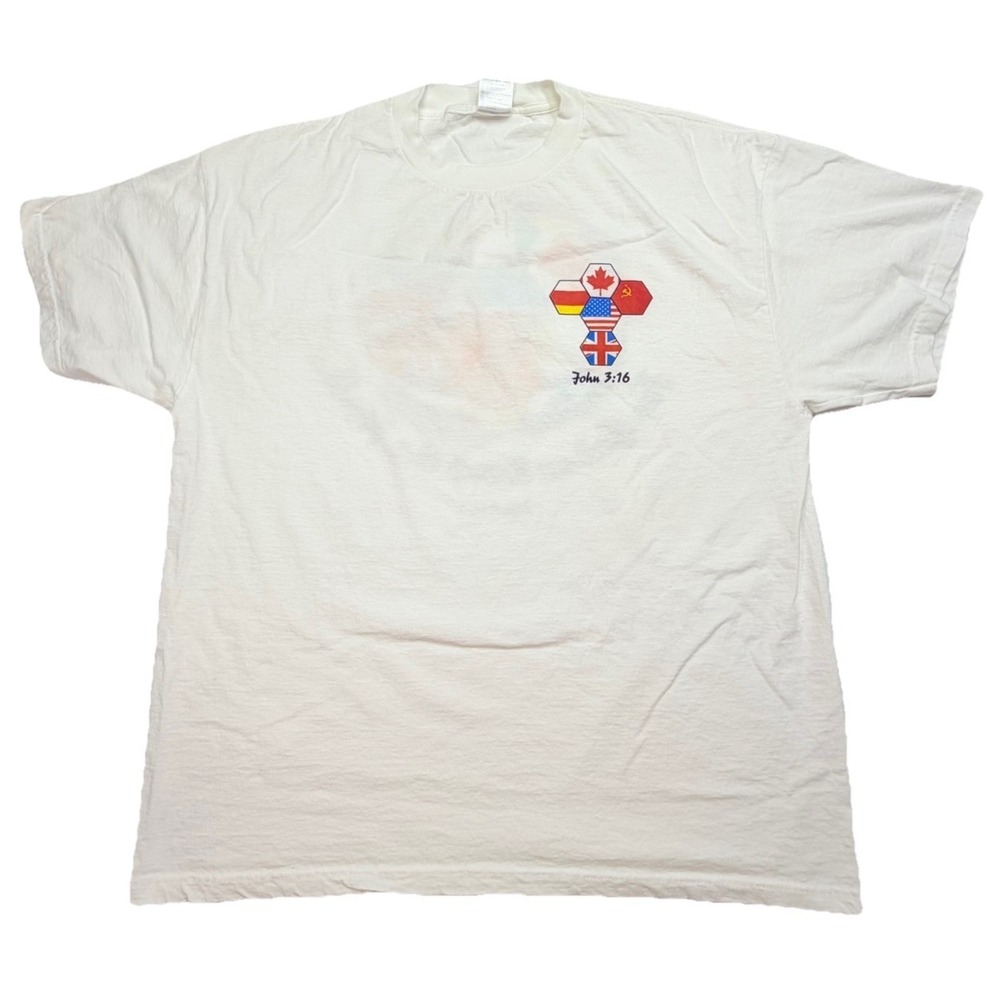 Vintage Delta Pro Weight John 3:16 World Soccer Flags T-Shirt XL USA Made - Picture 2 of 9